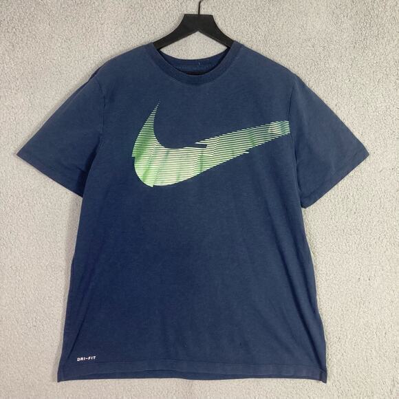 Nike Dri-Fit Men's XL Camo Swoosh Logo T-Shirt Blue Short Sleeve Crew Neck - Picture 4 of 8